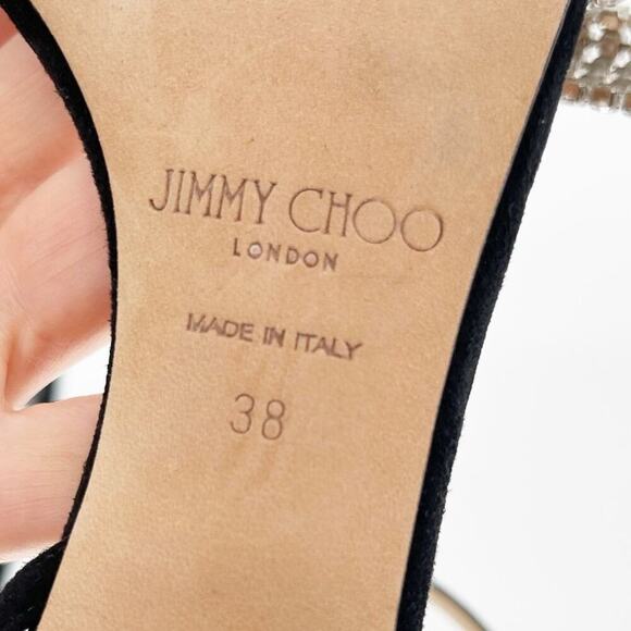 Jimmy Choo Black Suede Thyra 100 Crystal Embellished Sandal Heel size IT 38 - Picture 12 of 12